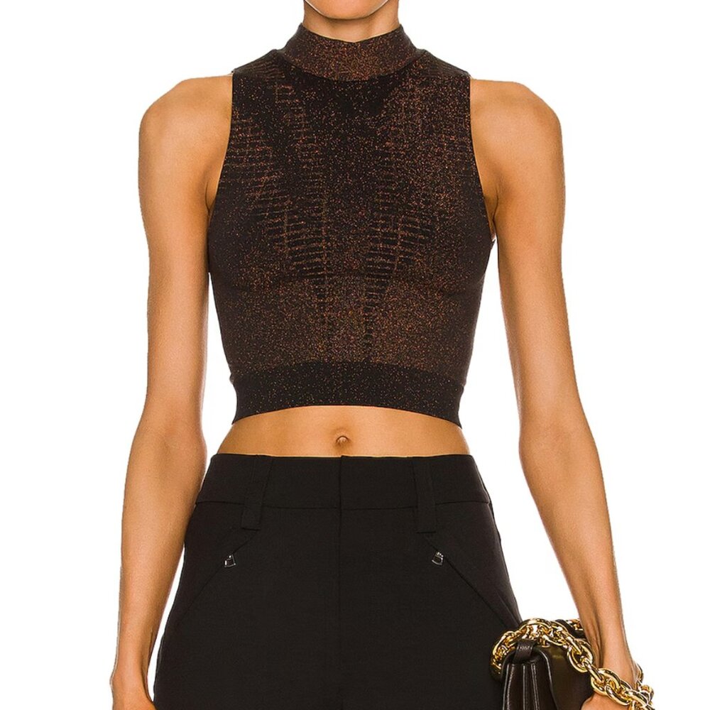 Wolford Shiny Grid Sleeveless Top Sz S - Black/Copper